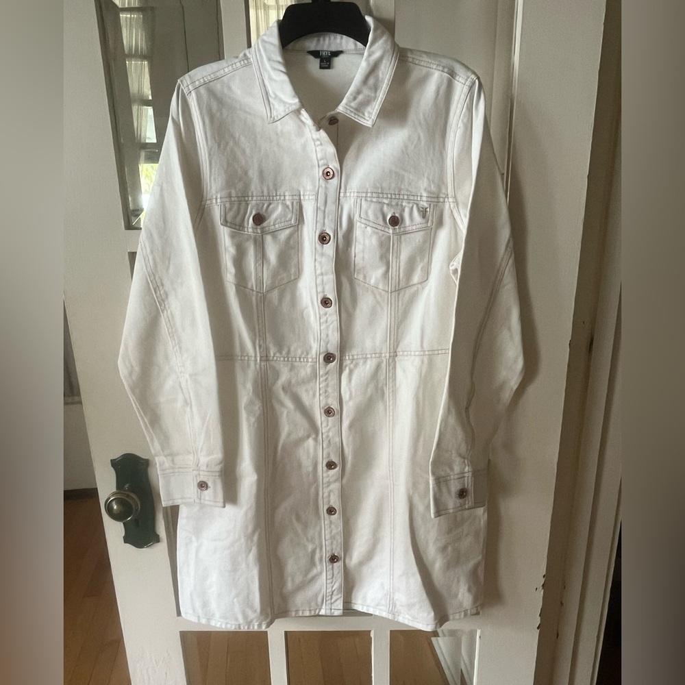 Frye Copper Color Button Detail Off White Denim Dress - Size Large